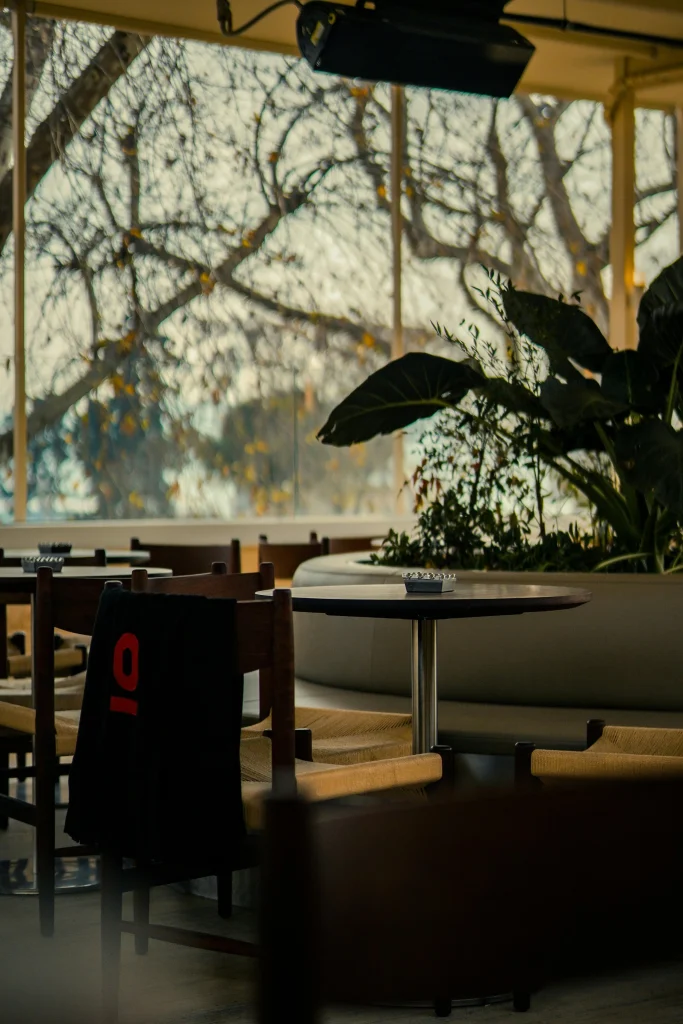 a room with tables and chairs